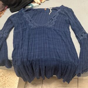 Chic Navy Lace Detail Blouse